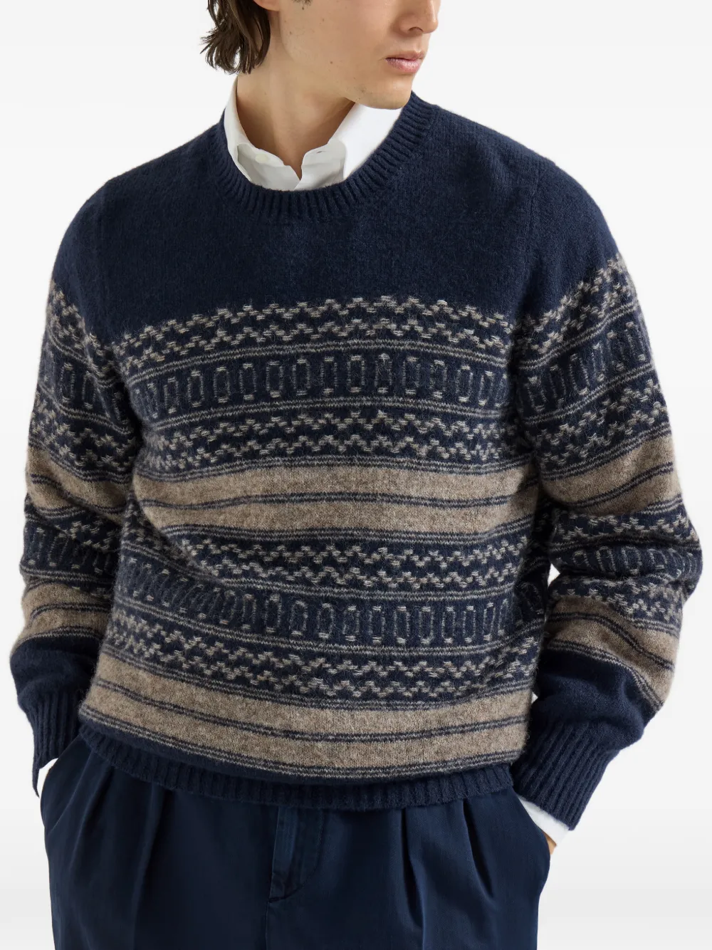 Brunello Cucinelli Trui met Noords jacquard Blauw