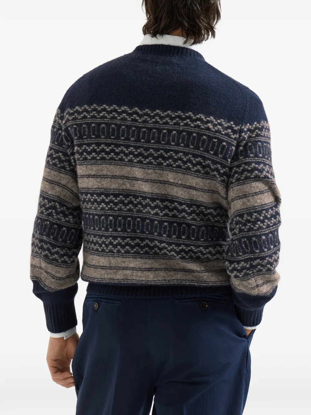 Brunello Cucinelli Trui met Noords jacquard Blauw
