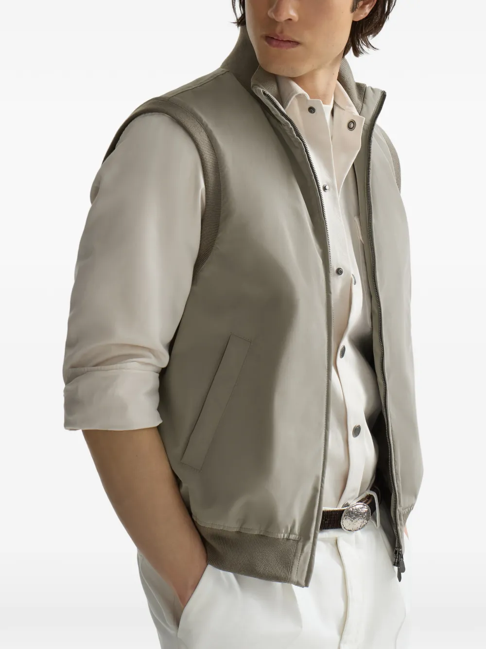 Brunello Cucinelli Nylon bodywarmer met capuchon en Thermore voering Grijs