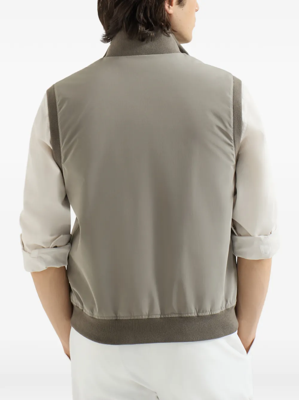 Brunello Cucinelli Nylon bodywarmer met capuchon en Thermore voering Grijs