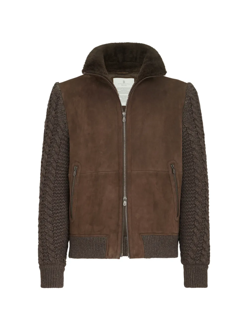 Brunello Cucinelli Bomberjacke aus Wildleder, Shearling und Kaschmir mit Thermore®-Polsterung - Braun