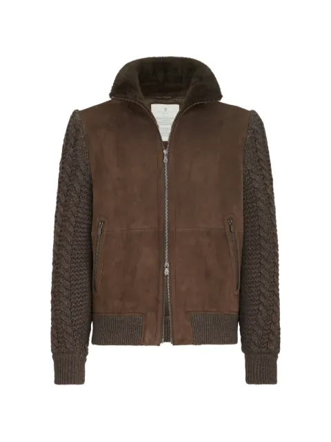Brunello Cucinelli suede shearling and cashmere knit bomber jacket with Thermore® padding
