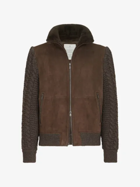 Brunello Cucinelli chamarra bomber tejida de gamuza y cachemira con capitonado Thermore®