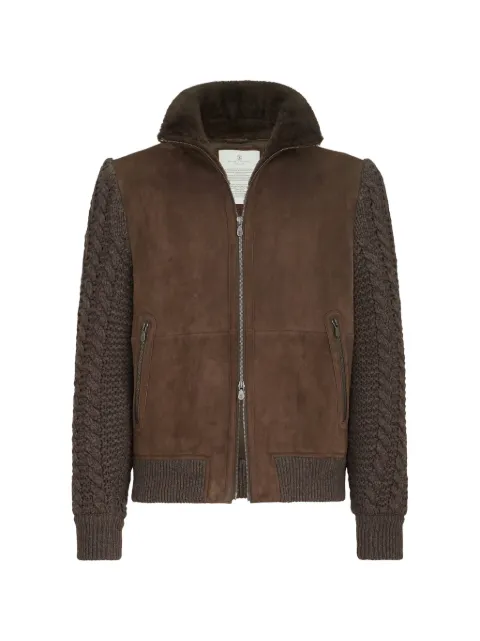Brunello Cucinelli suede shearling and cashmere knit bomber jacket with Thermore® padding