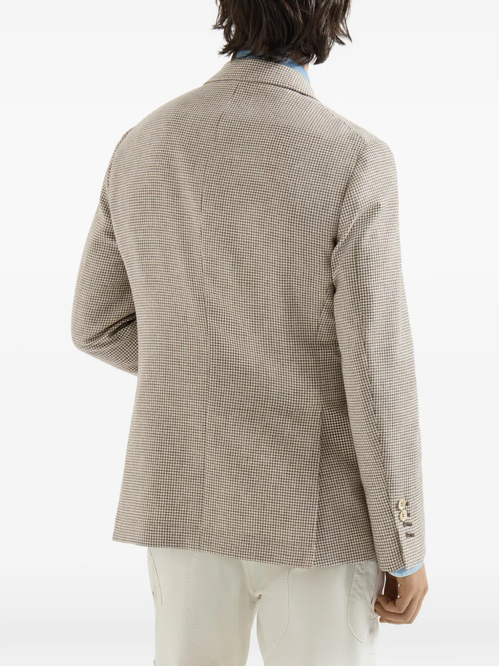 Brunello Cucinelli Cavallo gedeconstrueerde blazer met wol alpaca en zijden pied-de-poule Beige