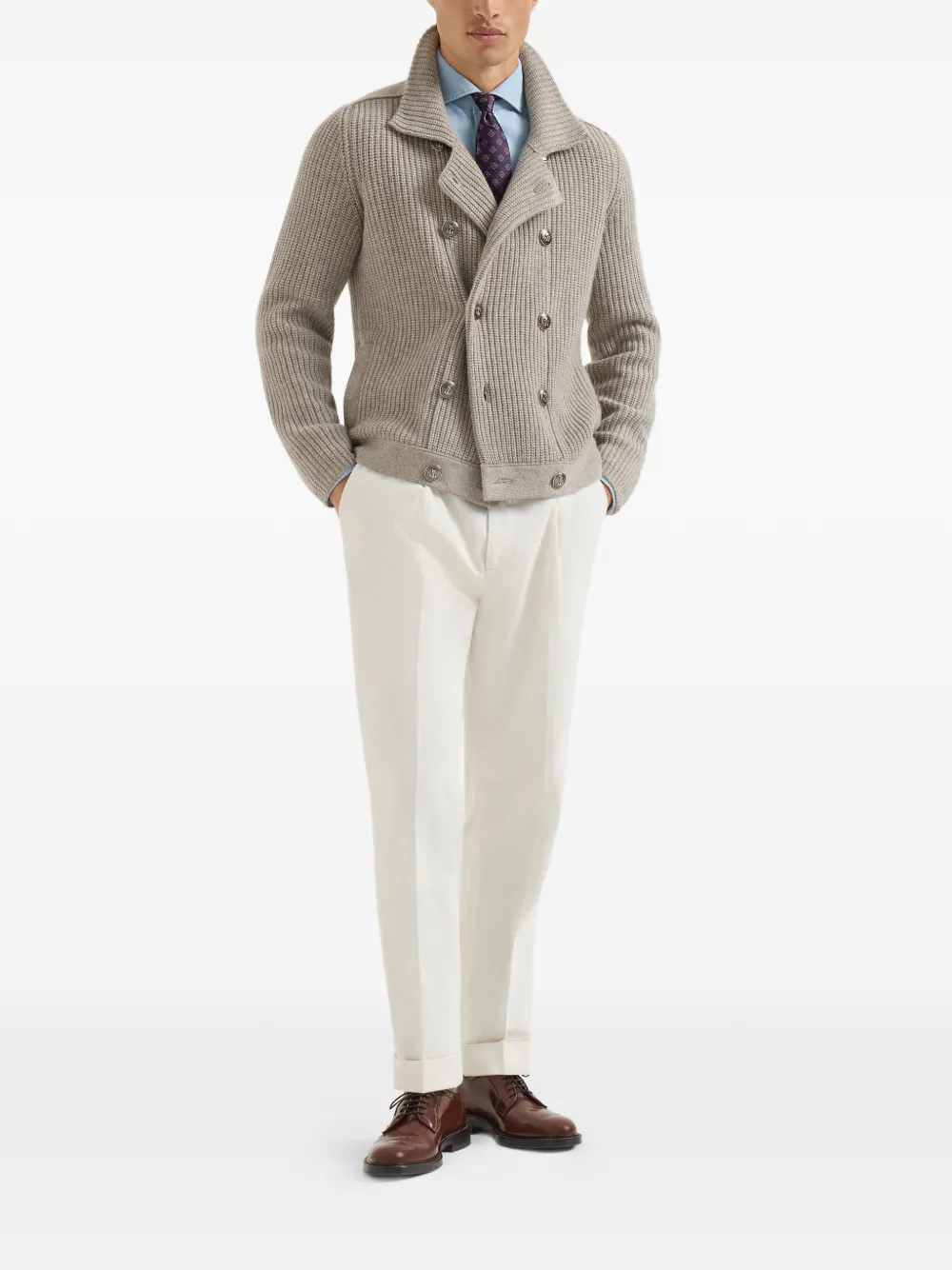 Brunello Cucinelli Sea Island katoenen ribfluwelen broek met plooi Beige