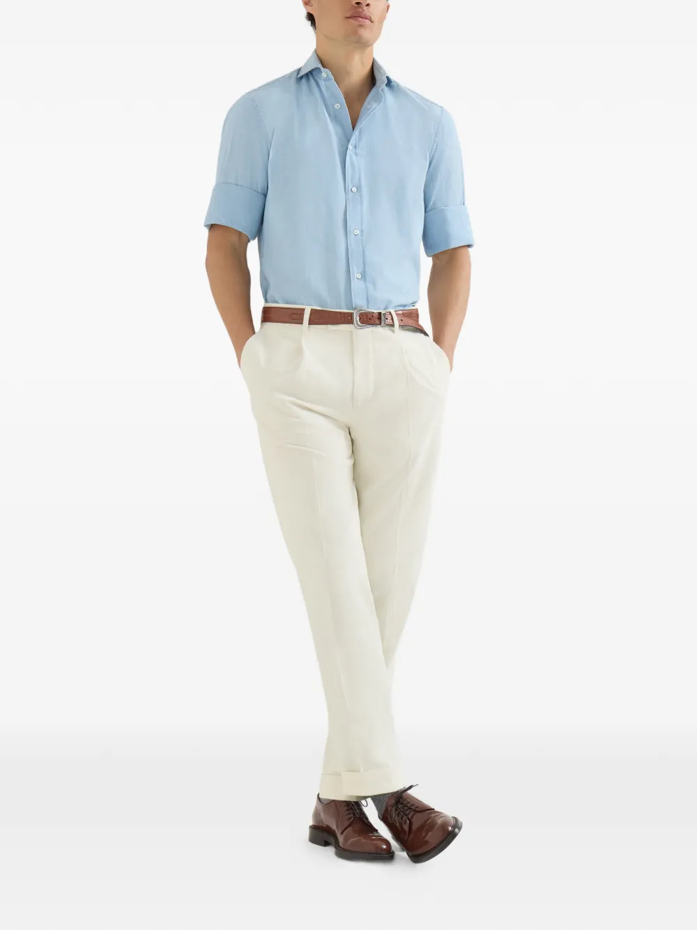 Brunello Cucinelli Sea Island katoenen ribfluwelen broek met plooi Beige