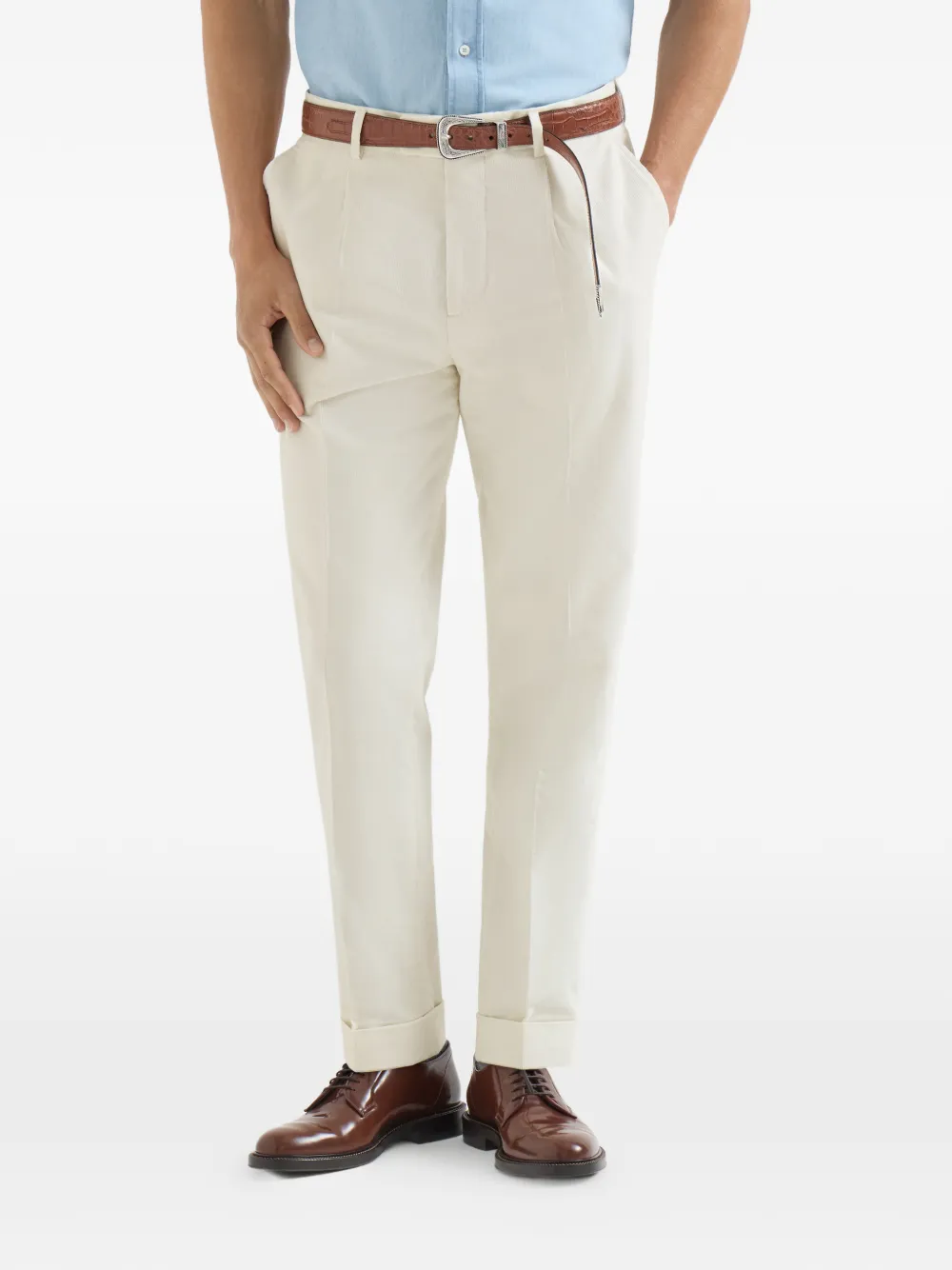 Brunello Cucinelli Sea Island katoenen ribfluwelen broek met plooi Beige