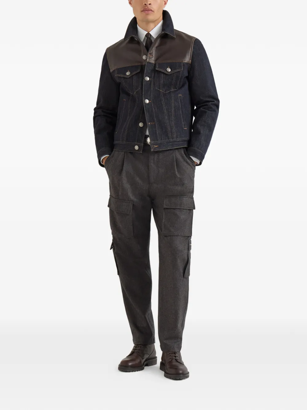 Brunello Cucinelli paneled no-fade denim four-pocket jacket - Blu