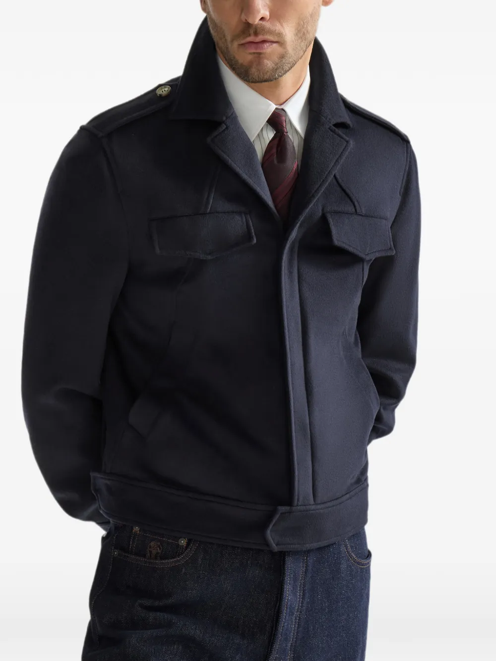 Brunello Cucinelli Lichtgewicht jack van scheerwol met borstzakken Blauw