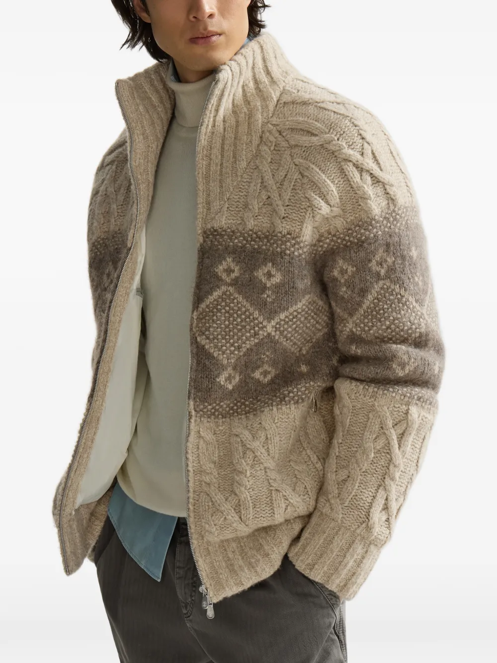 Brunello Cucinelli Kabelgebreid intarsia donsjack Beige