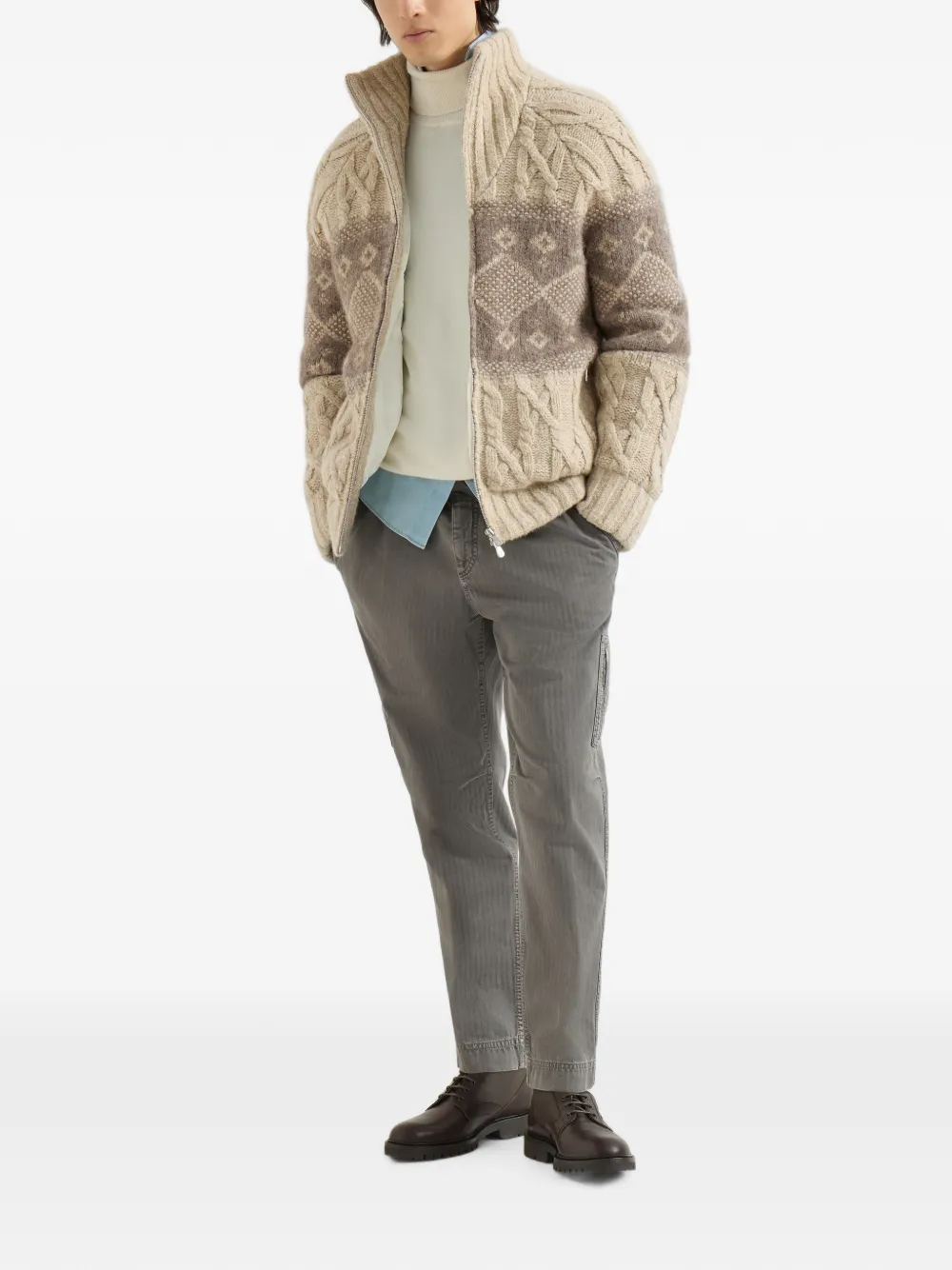 Brunello Cucinelli Kabelgebreid intarsia donsjack Beige