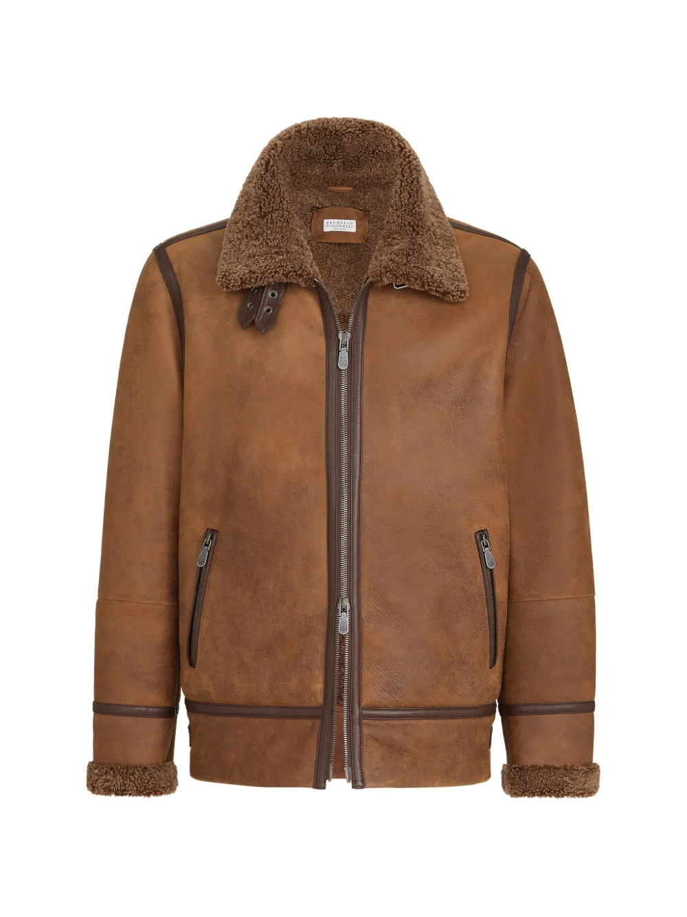 Brunello Cucinelli Shearling Aviator Jacket In Brown