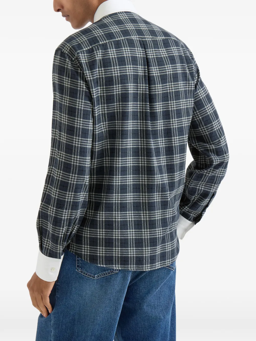 Brunello Cucinelli Flanellen overhemd met contrasterende kraag en manchetten Blauw