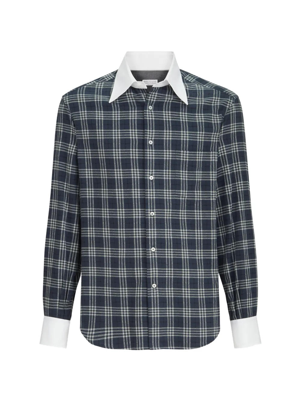 Brunello Cucinelli Cotton And Lyocell Tartan Flannel Shirt With Contrast Italian Collar And Cuffs In Blue
