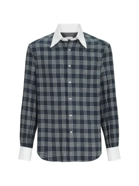 Brunello Cucinelli camisa con cuello italiano y puños en contraste a cuadros tartán