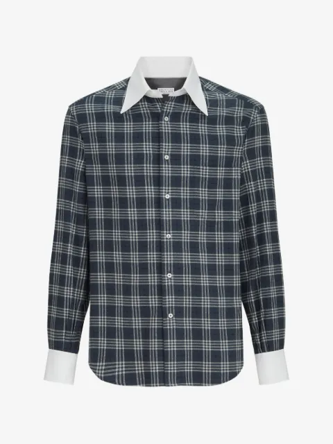 Brunello Cucinelli Camicia tartan con colletto e polsini italiani a contrasto