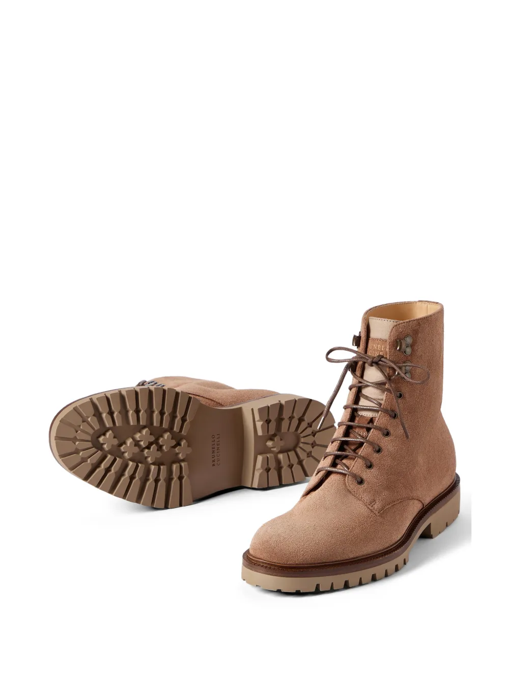 Brunello Cucinelli Suède enkellaarzen met veters Beige