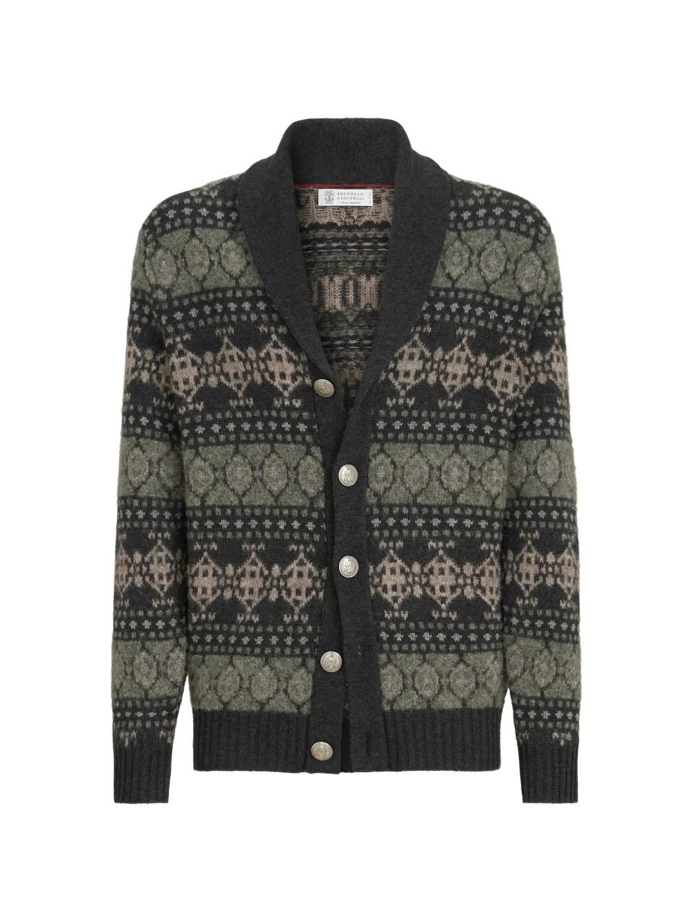 Brunello Cucinelli Cashmere Jacquard Cardigan In Grey