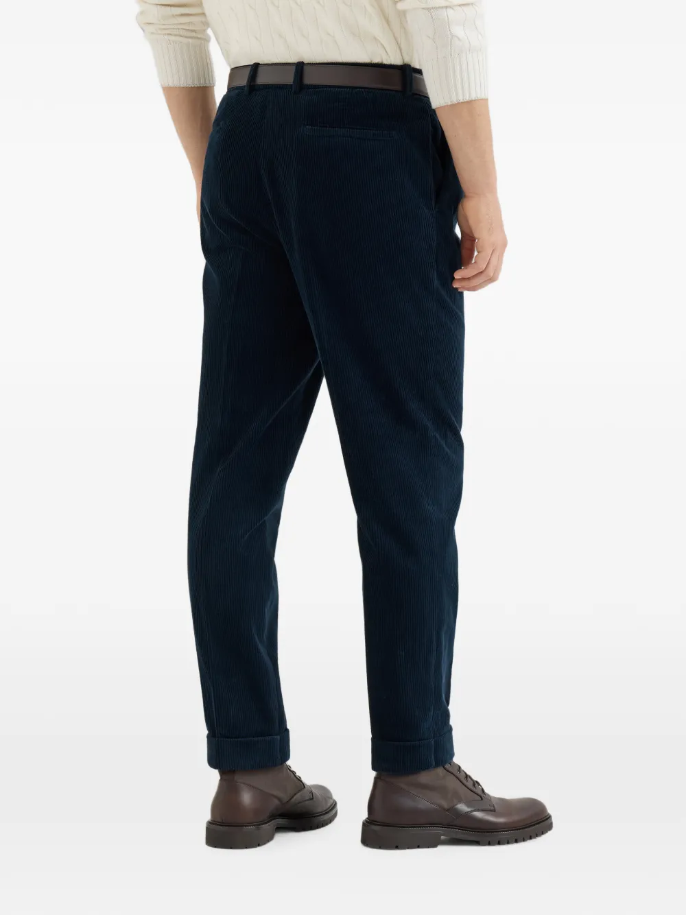 Brunello Cucinelli Katoenen ribfluwelen broek met plooi en stukgeverfde afwerking Blauw