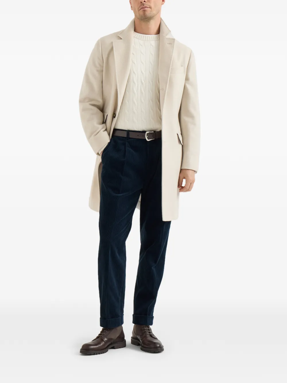 Brunello Cucinelli Katoenen ribfluwelen broek met plooi en stukgeverfde afwerking Blauw