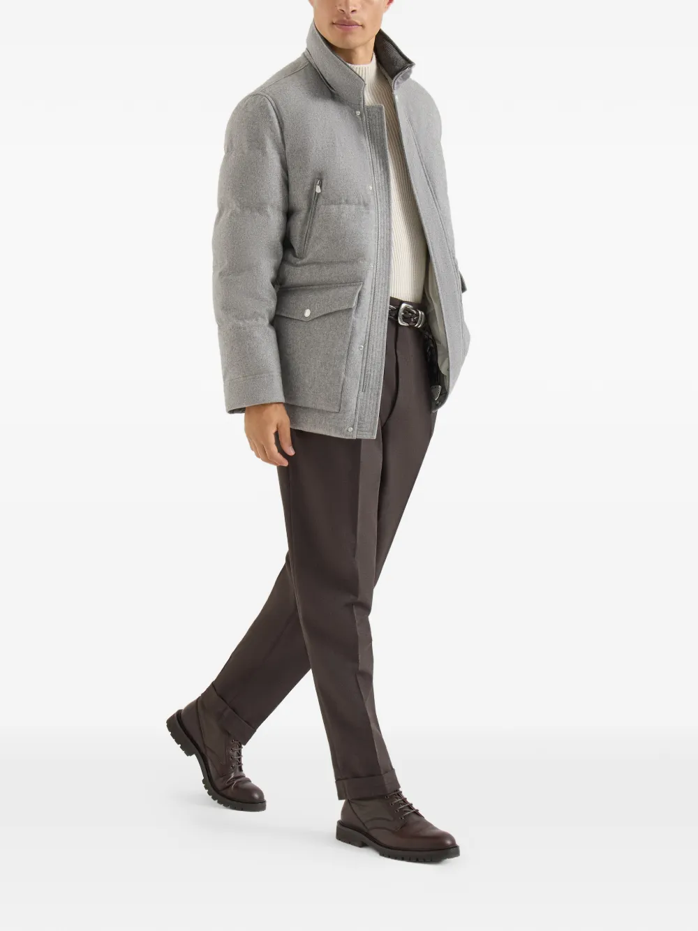 Brunello Cucinelli Parka met afneembare capuchon Grijs