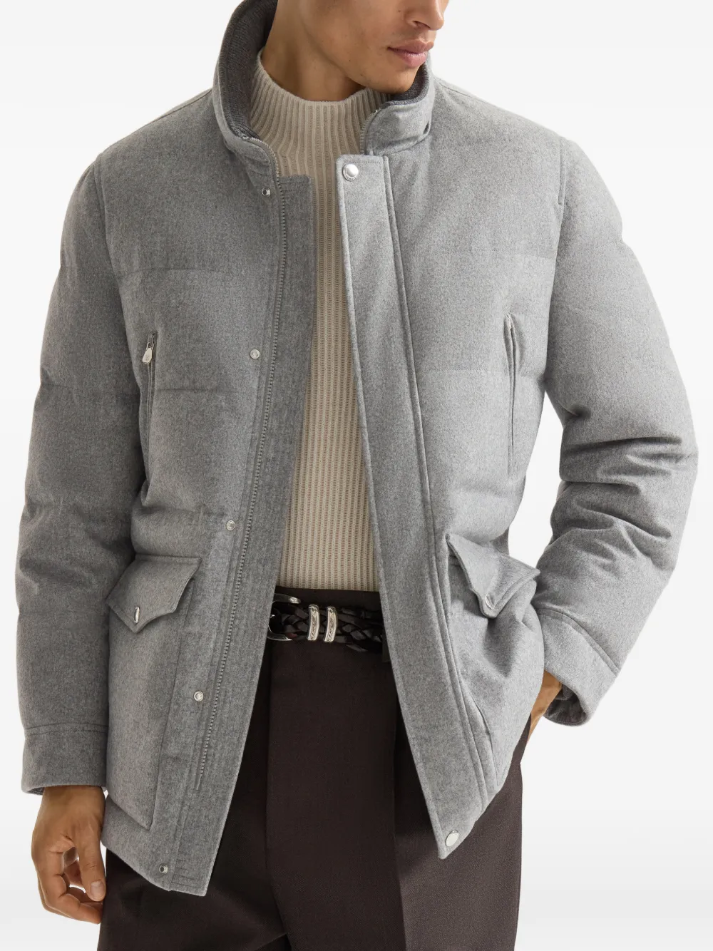 Brunello Cucinelli Parka met afneembare capuchon Grijs