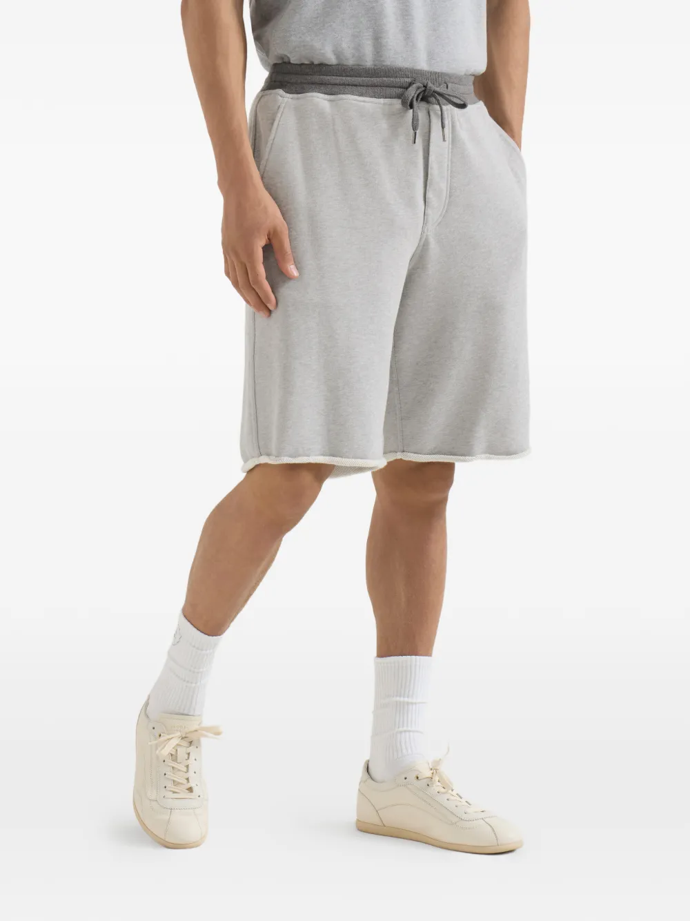 Brunello Cucinelli Katoenen Franse badstof bermuda shorts met borduurwerk Grijs