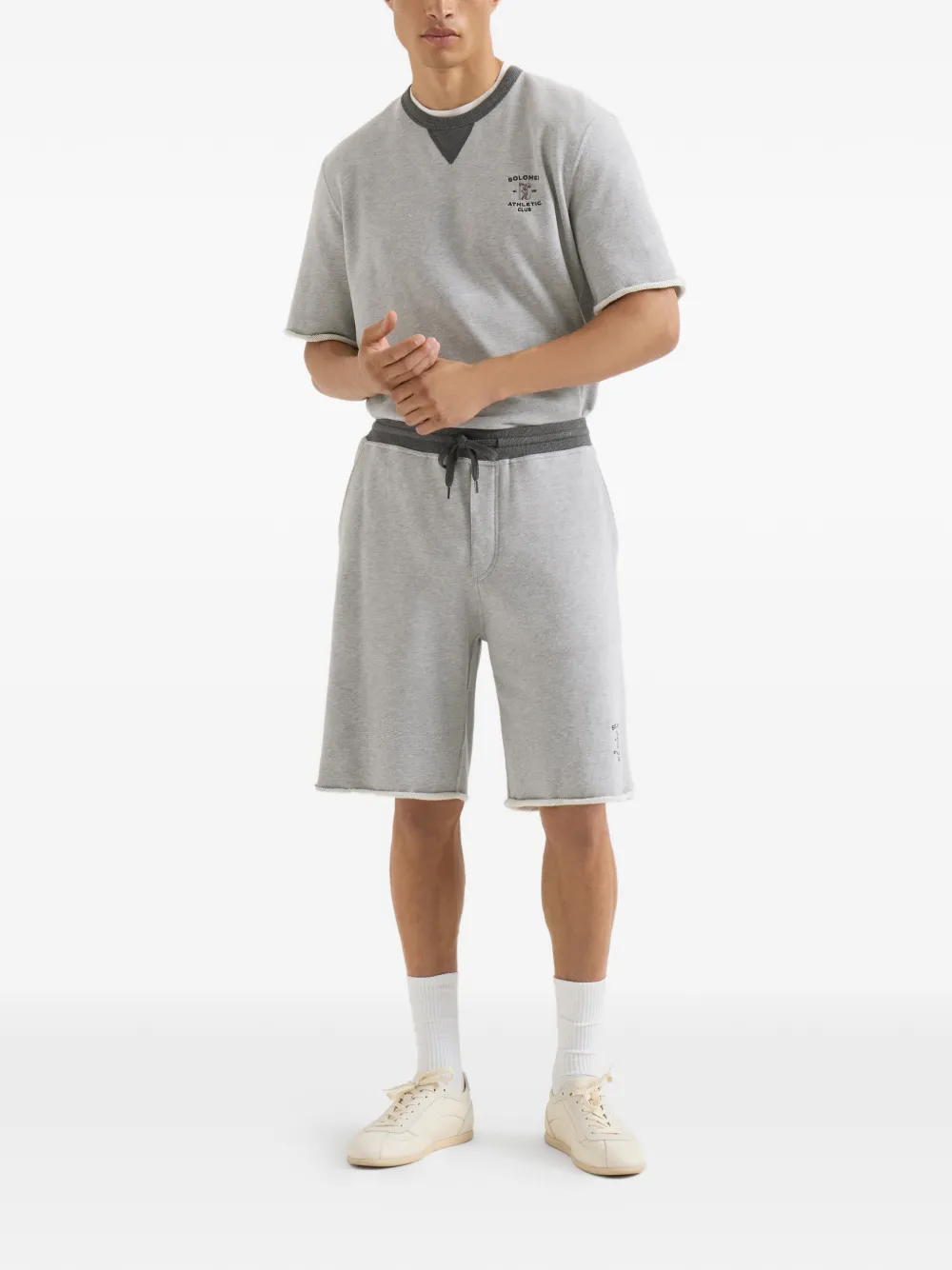 Brunello Cucinelli Katoenen Franse badstof bermuda shorts met borduurwerk Grijs