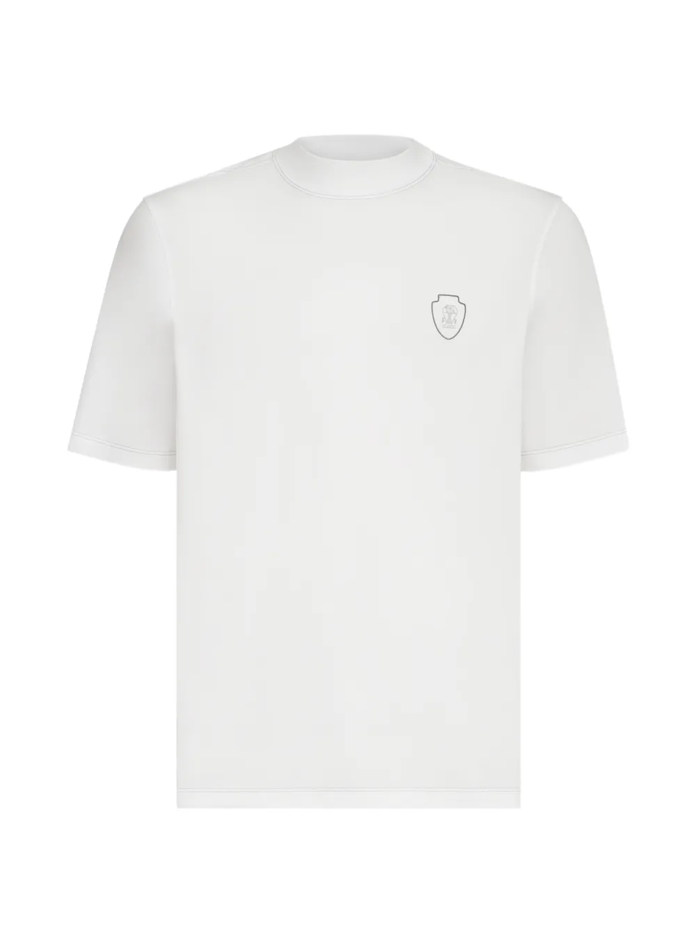 Brunello Cucinelli T-shirt techno in piqué con collo rialzato e logo - Bianco