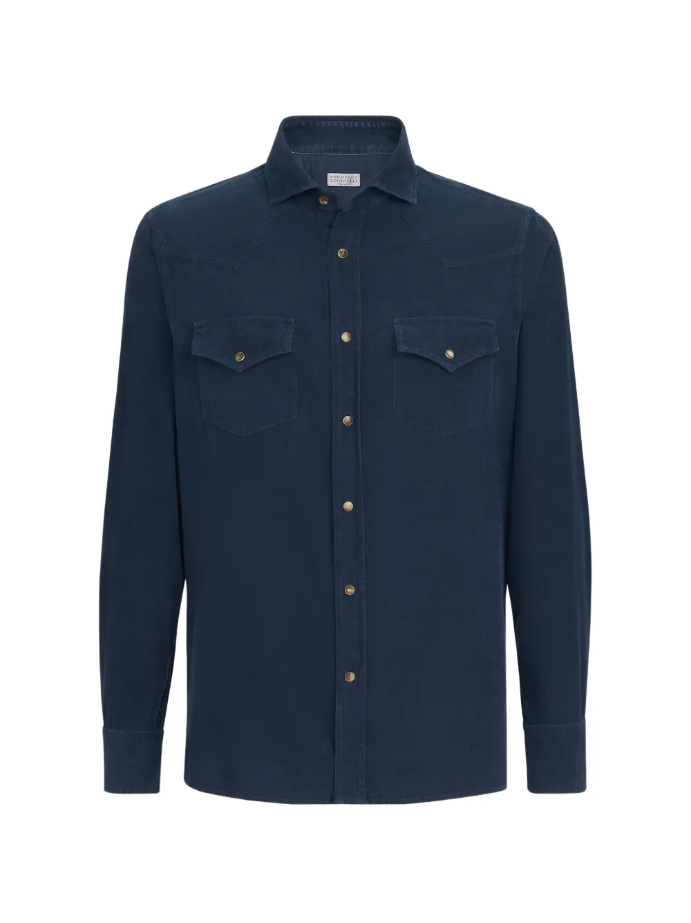 Brunello Cucinelli garment-dyed easy-fit western shirt in narrow-wale corduroy - Blu