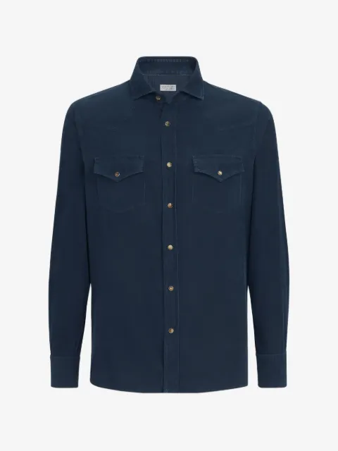 Brunello Cucinelli garment-dyed easy-fit western shirt in narrow-wale corduroy