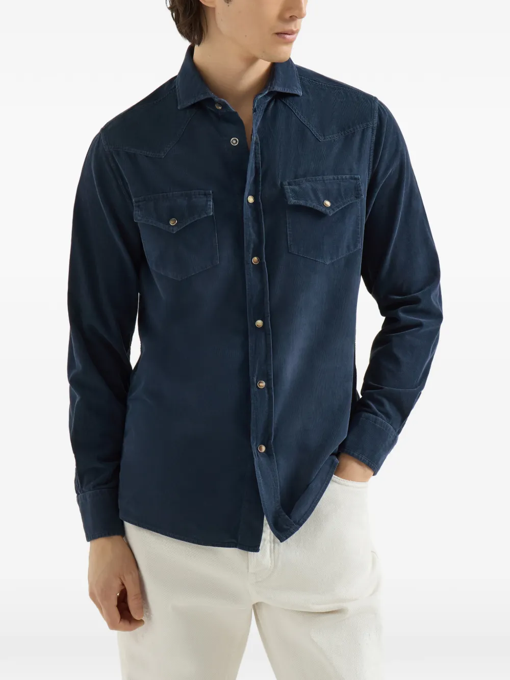 Brunello Cucinelli Western overhemd van ribfluweel Blauw