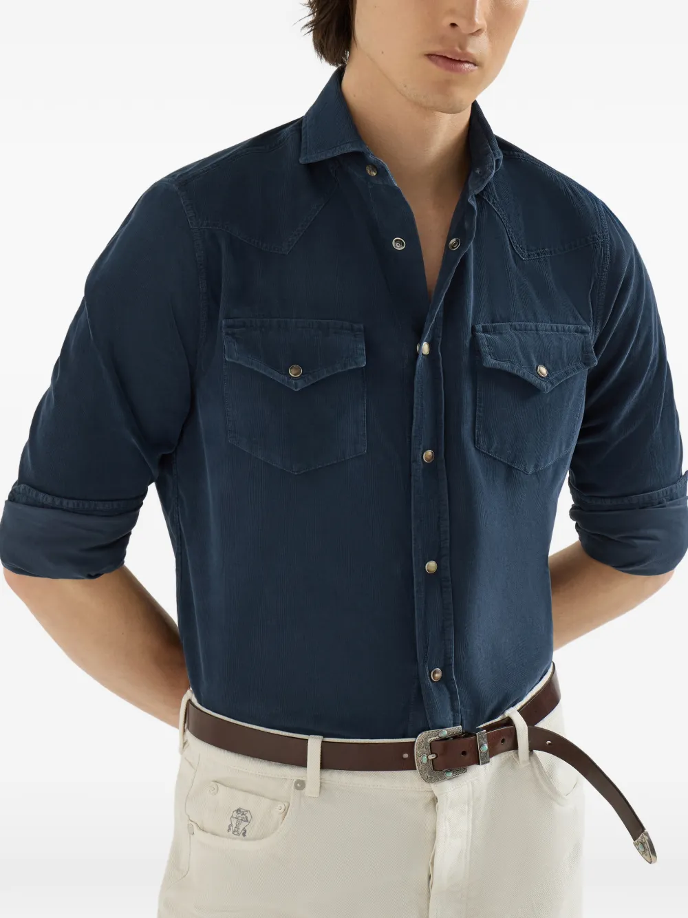 Brunello Cucinelli Western overhemd van ribfluweel Blauw