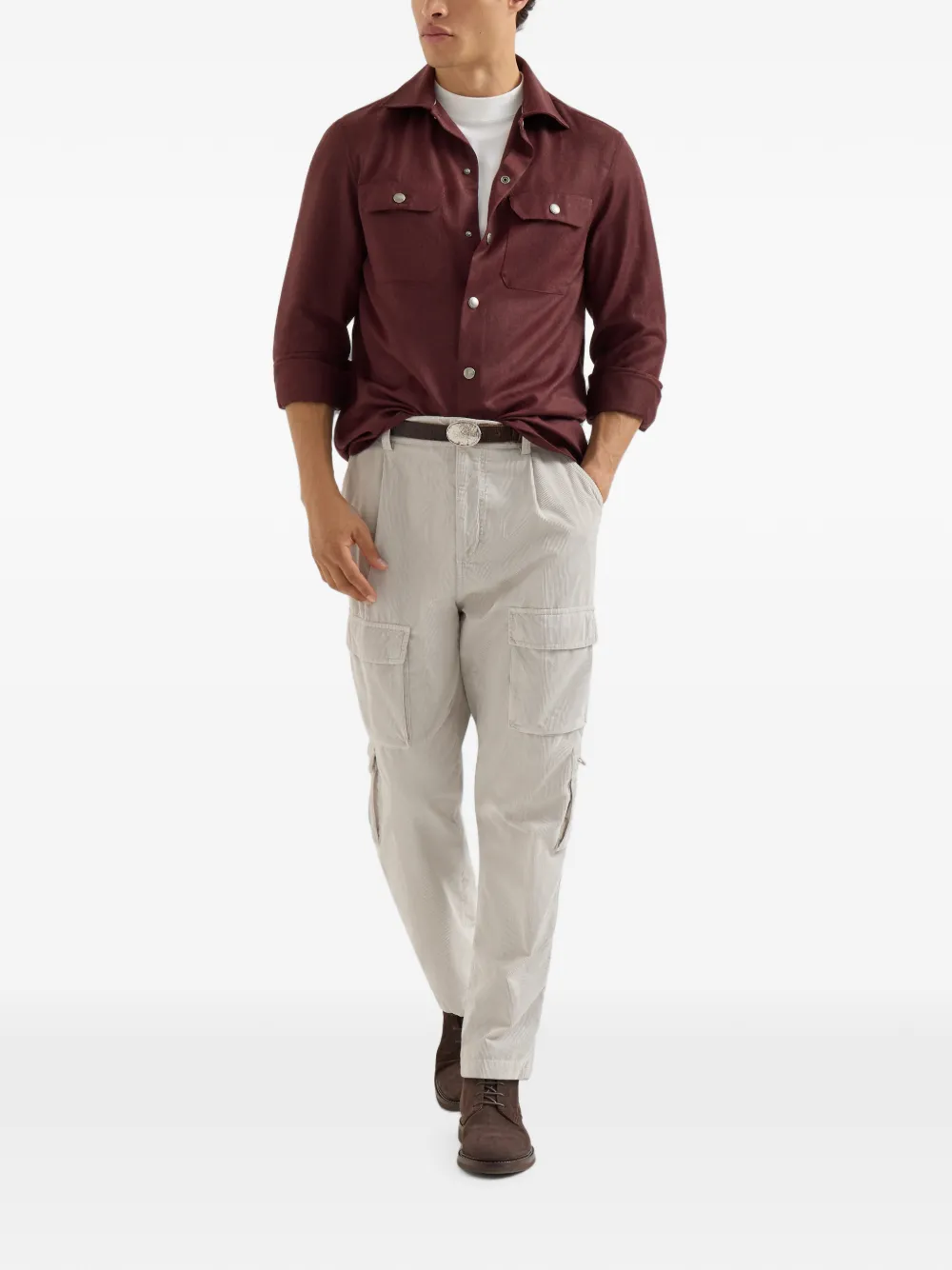 Brunello Cucinelli Flanellen shirtjack met borstzakken Rood