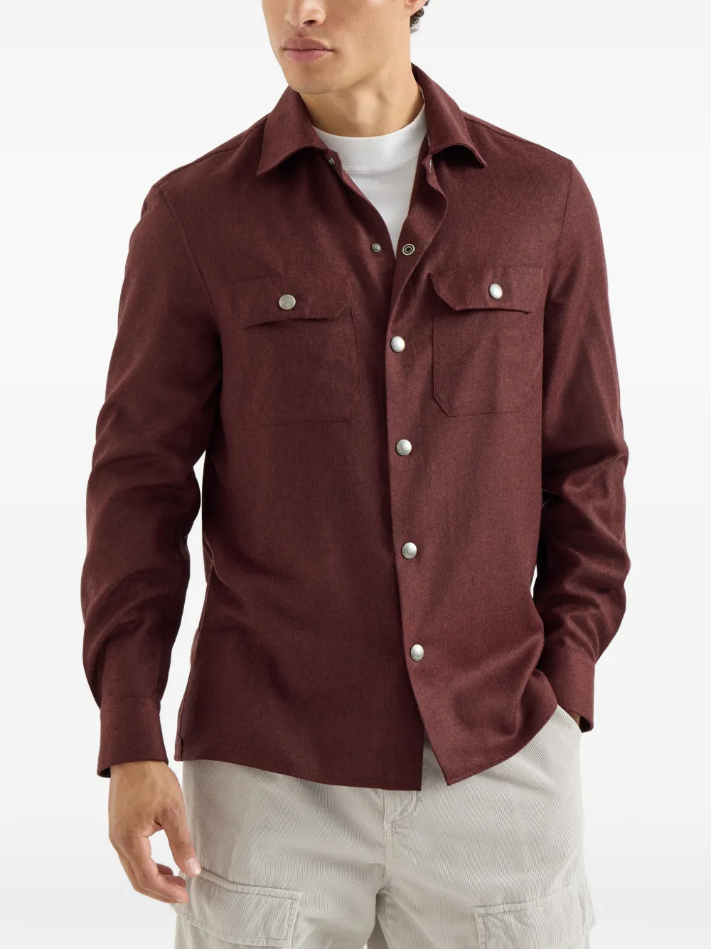 Brunello Cucinelli Flanellen shirtjack met borstzakken Rood