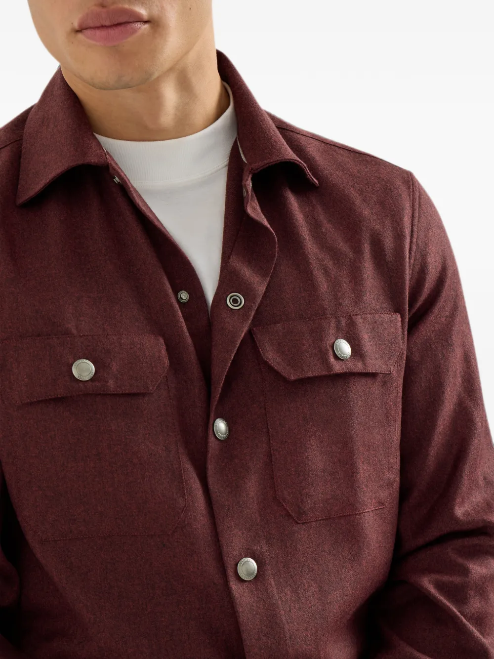 Brunello Cucinelli Flanellen shirtjack met borstzakken Rood