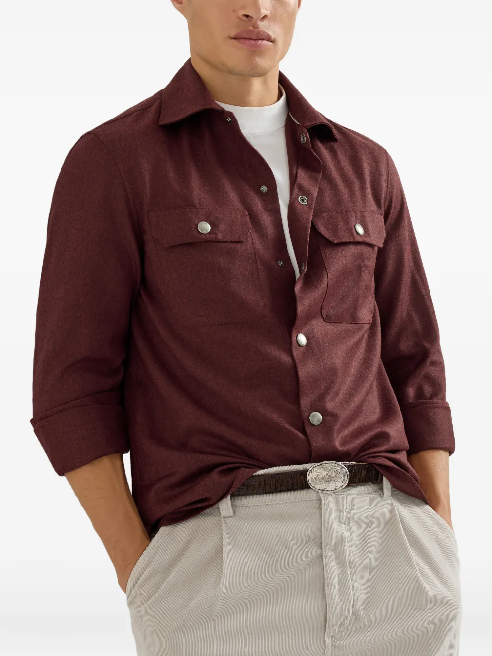 Brunello Cucinelli Flanellen shirtjack met borstzakken Rood