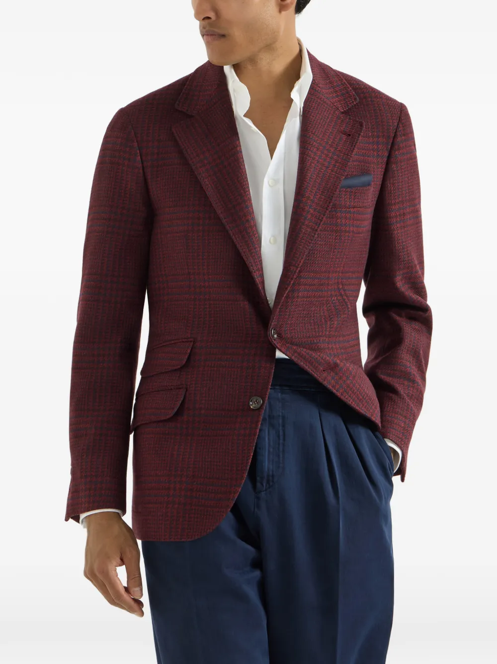 Brunello Cucinelli Kasjmier Prince of Wales Cavallo kasjmier blazer Rood