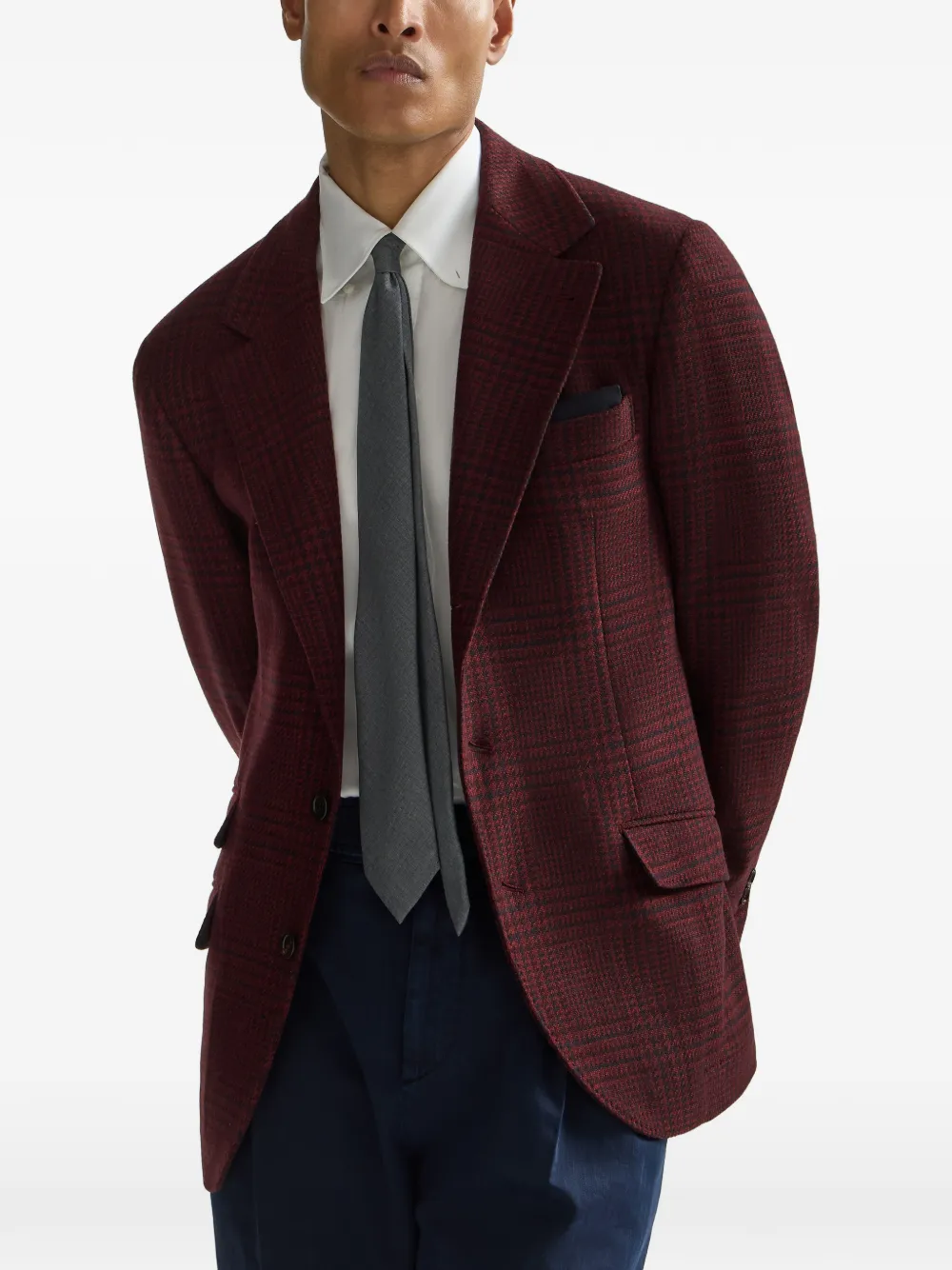 Brunello Cucinelli Kasjmier Prince of Wales Cavallo kasjmier blazer Rood
