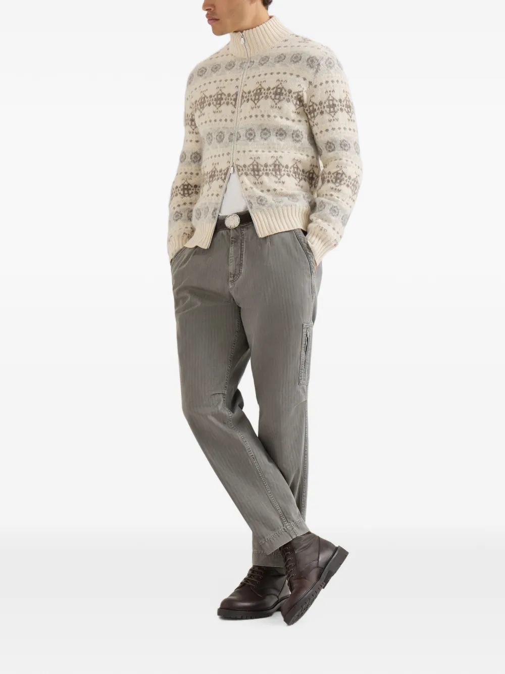 Brunello Cucinelli Katoenen broek met chevron-streep en ritszak Grijs