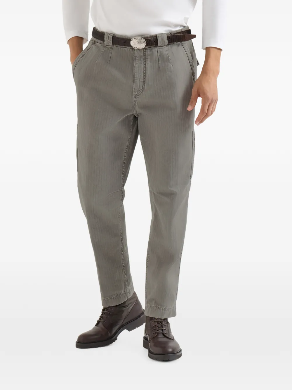 Brunello Cucinelli Katoenen broek met chevron-streep en ritszak Grijs