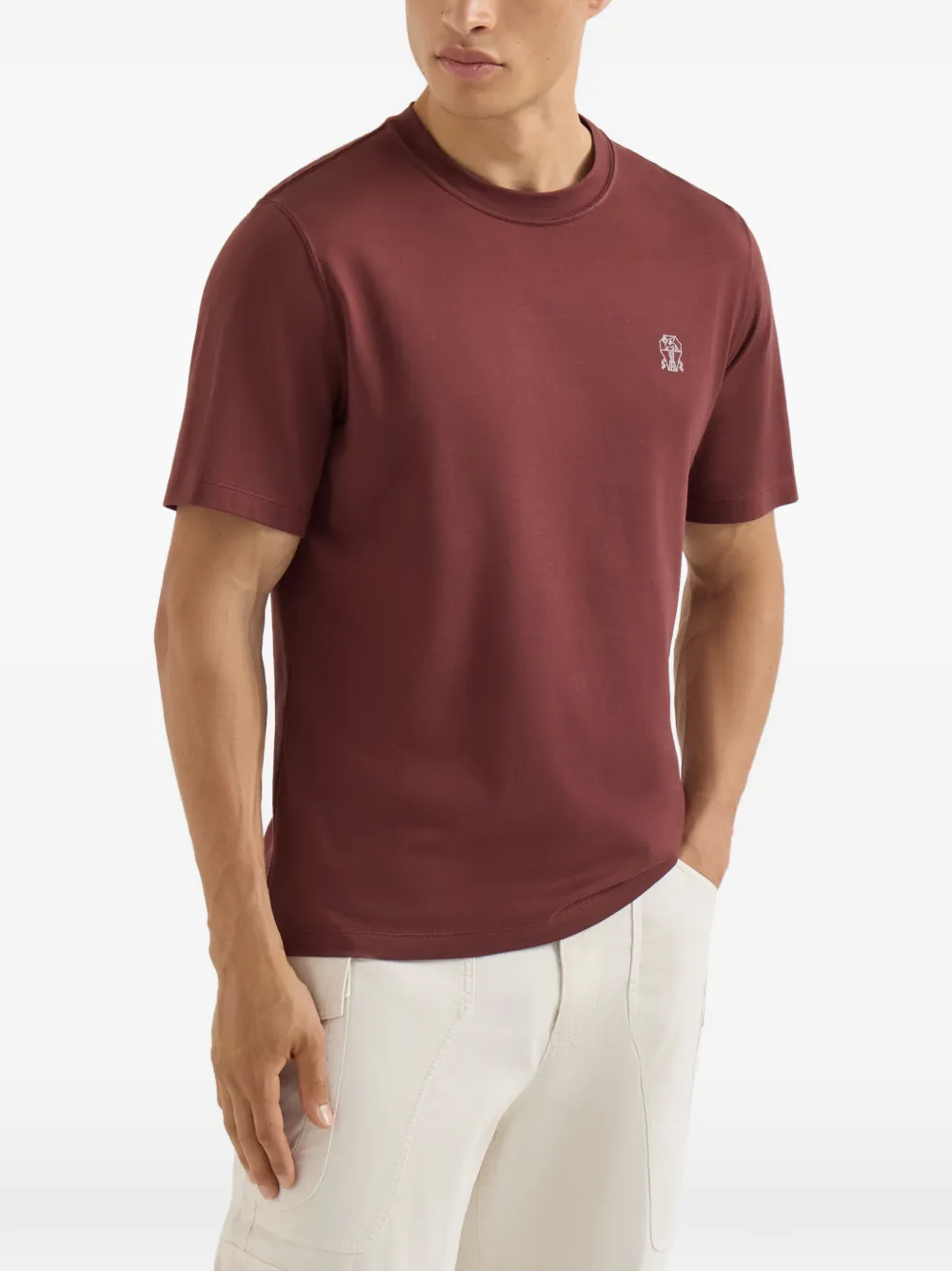 Brunello Cucinelli Katoenen jersey T-shirt met logo en ronde hals Rood