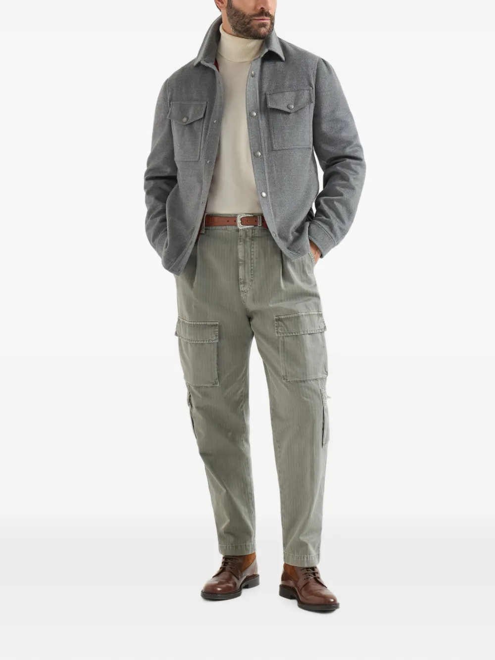 Brunello Cucinelli Lichtgewicht shirtjack van scheerwol Grijs