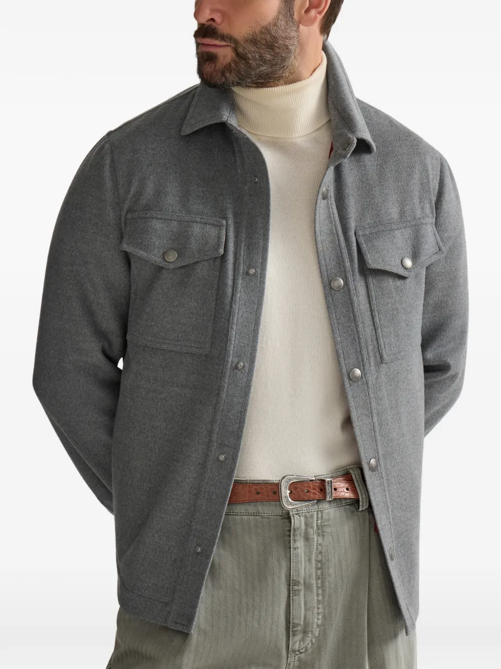 Brunello Cucinelli Lichtgewicht shirtjack van scheerwol Grijs