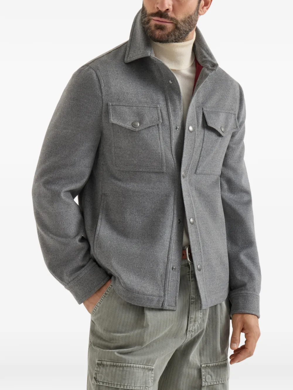 Brunello Cucinelli Lichtgewicht shirtjack van scheerwol Grijs