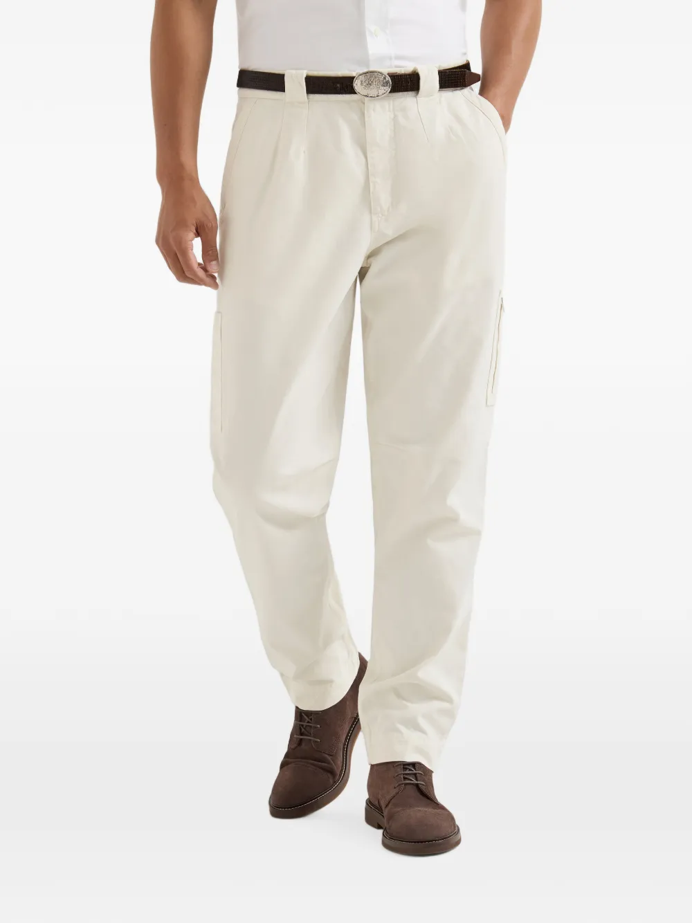 Brunello Cucinelli Katoenen-gabardine broek met ritszak Beige