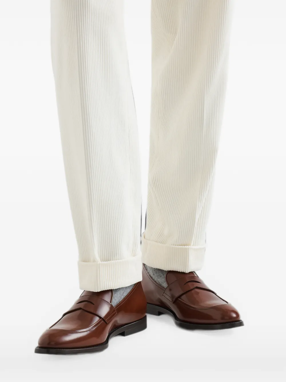 Brunello Cucinelli braided calfskin and polished calfskin penny loafers Bruin