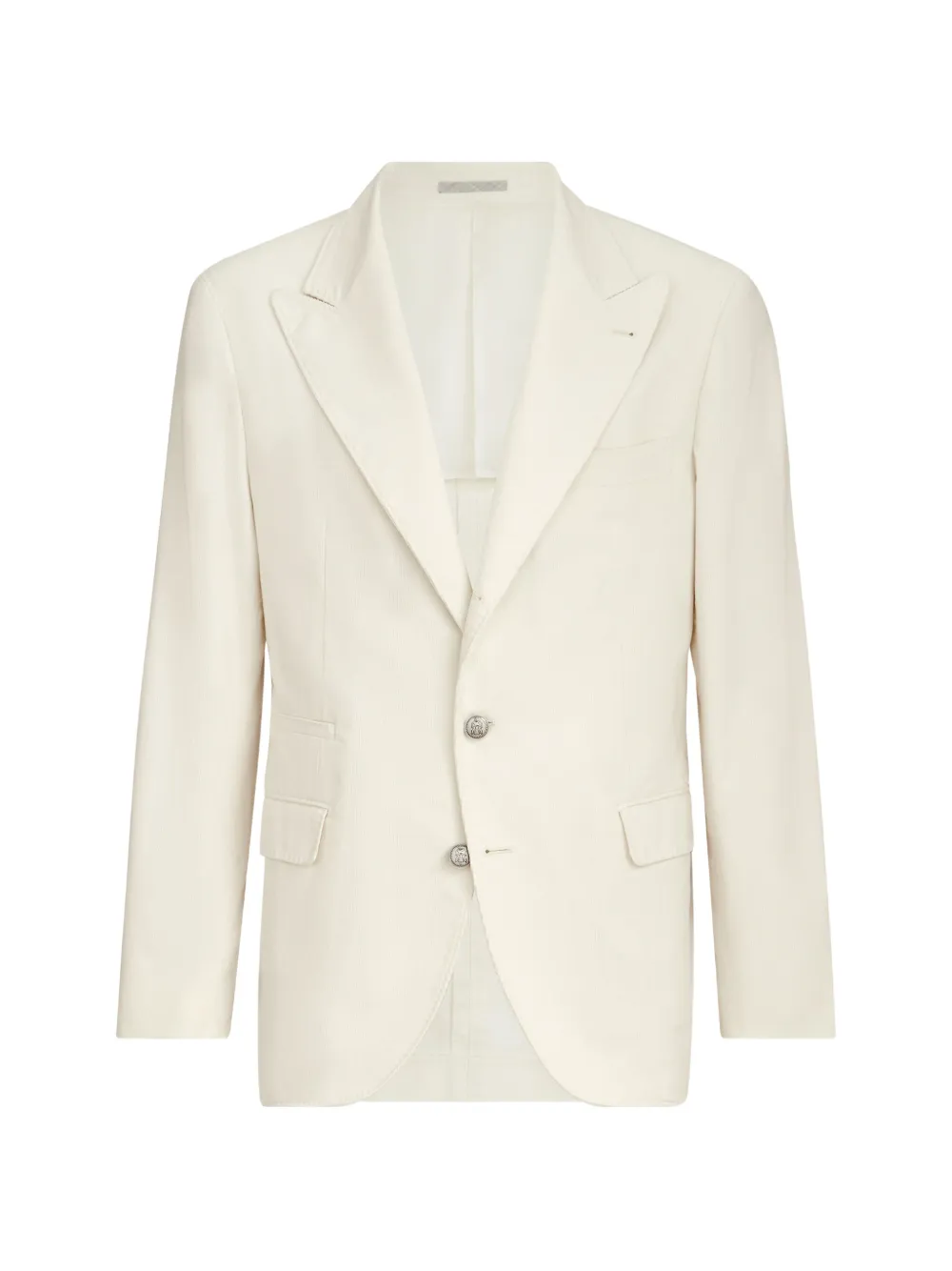 Brunello Cucinelli Sea Island cotton narrow wale corduroy deconstructed blazer with large peak-lapels and metal buttons - Toni neutri