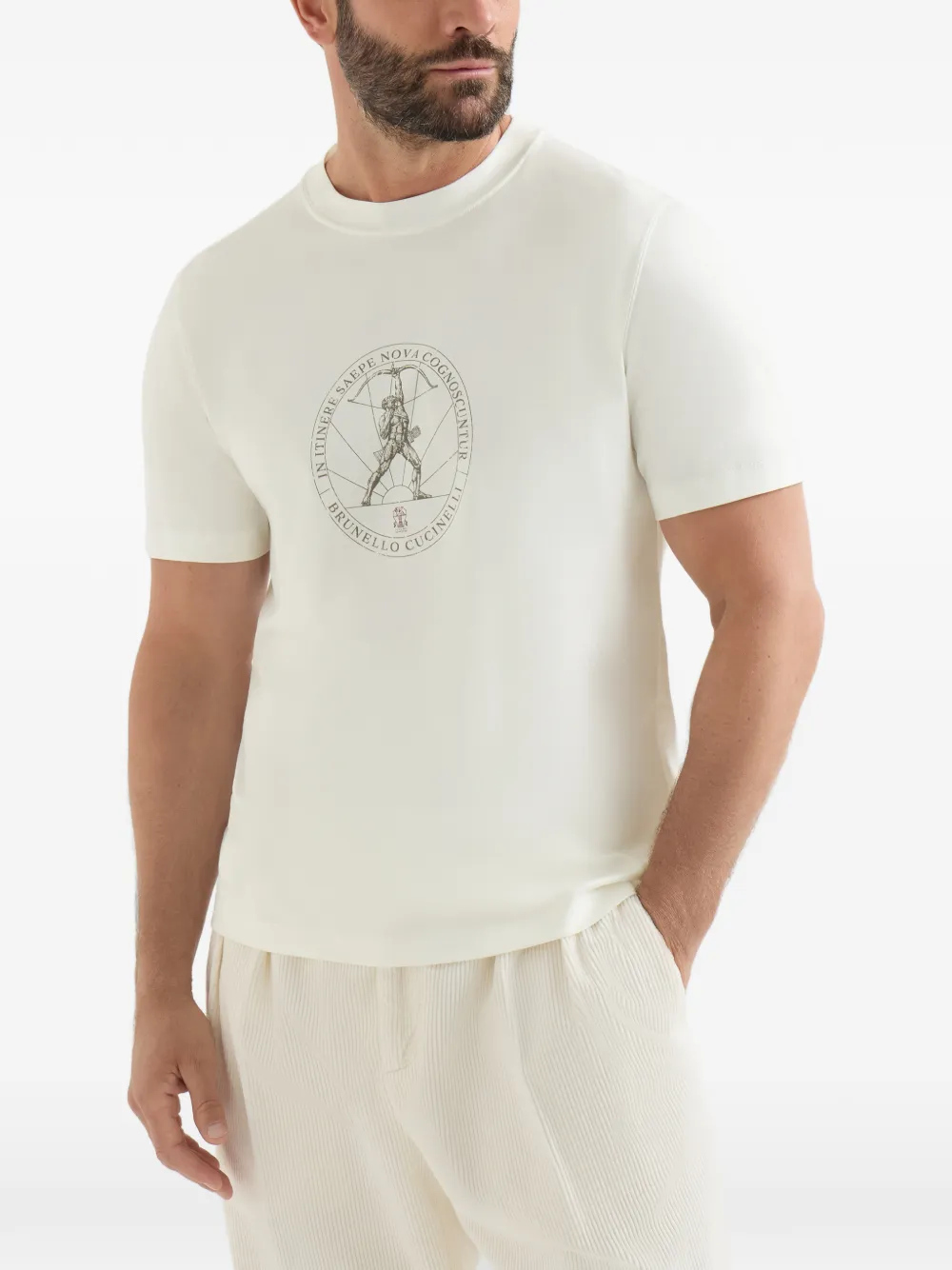 Brunello Cucinelli Katoenen jersey T-shirt met ronde hals en print Wit